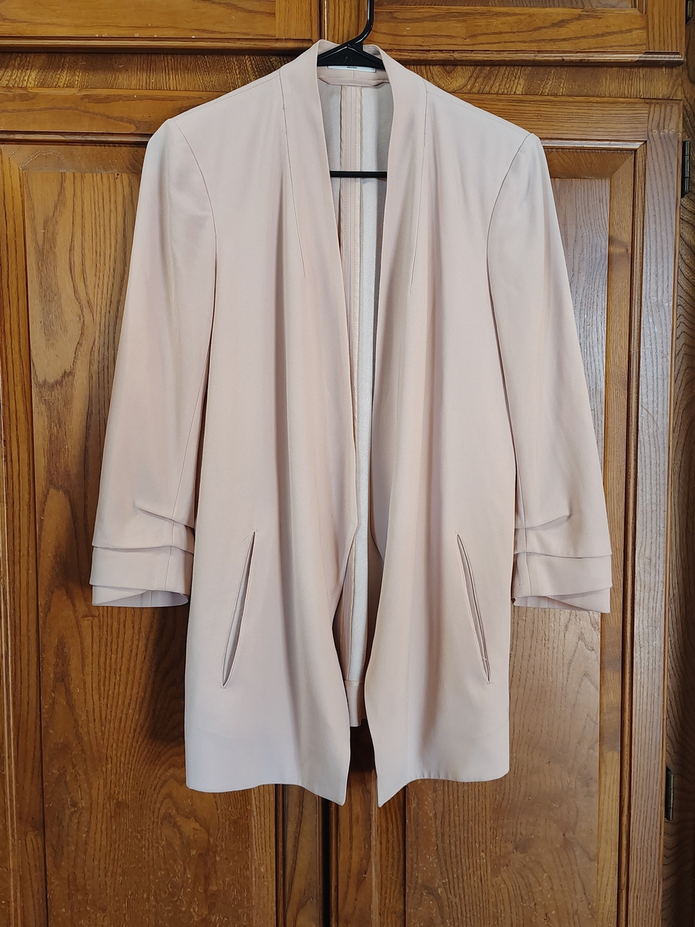 Babaton Pale Blush Open Front Draped Blazer Ruched Sleeves Size 6 Office Boss
